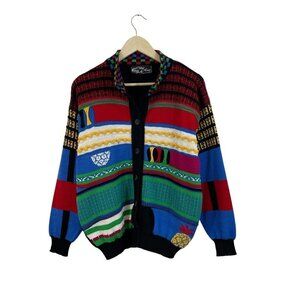 Vintage Oskar Haug Medium Sweater Button Cardigan Ireland Colorful Womens